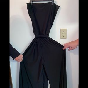 MSK strapless pantsuit with elastic waist and belt with fringe